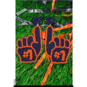 New!  Navy and Orange #1 Fan Beaded Earrings